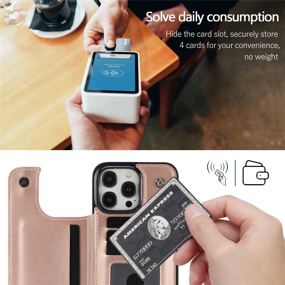 Wallet Double Button Flip Leather Case For iPhone 16e 16 15 14 13 12 11 Pro Max Card Slot Kickstand Cover