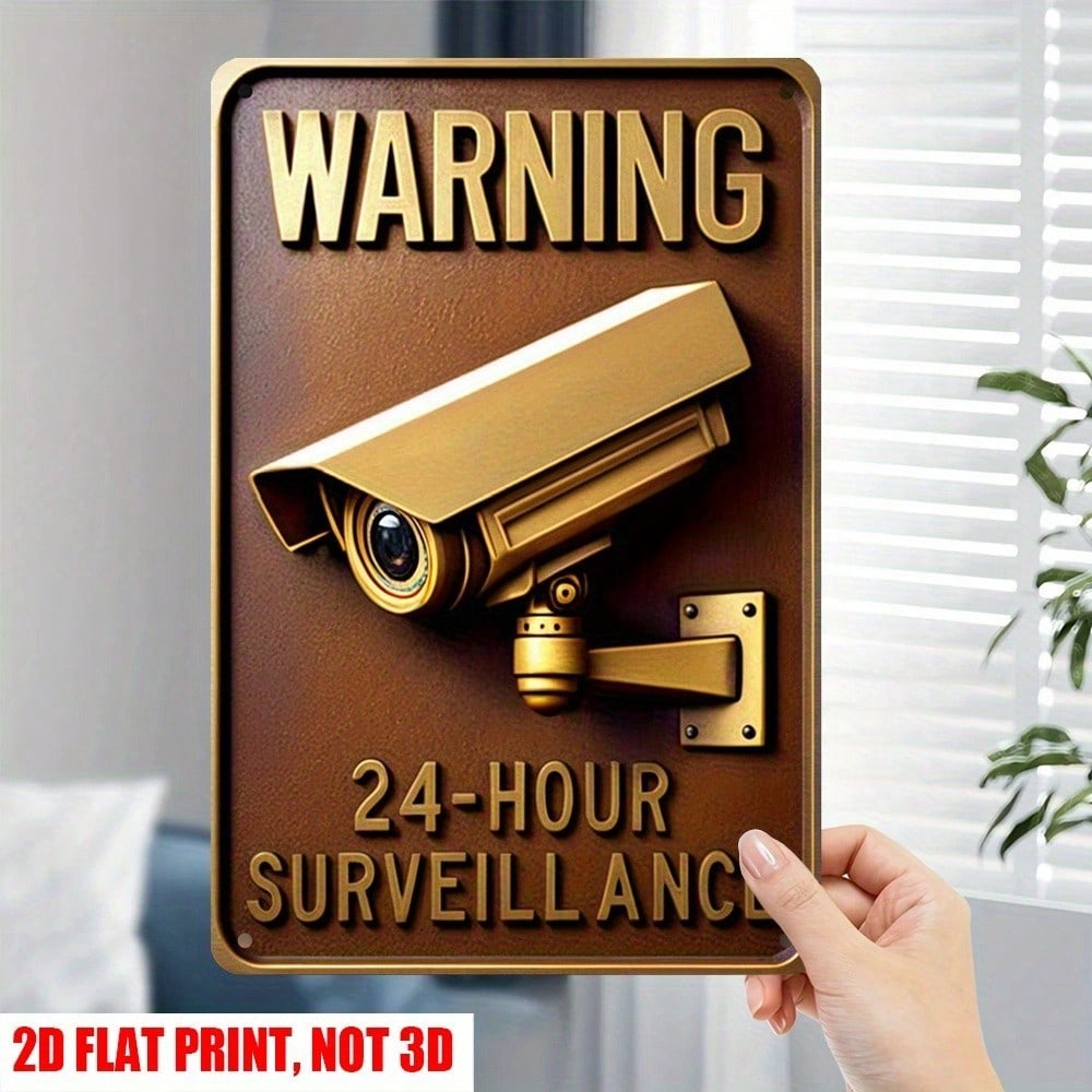 Vintage Metal Warning Sign 24 Hour Surveillance Retro Security Plaque Home Garage Decor 20x30
