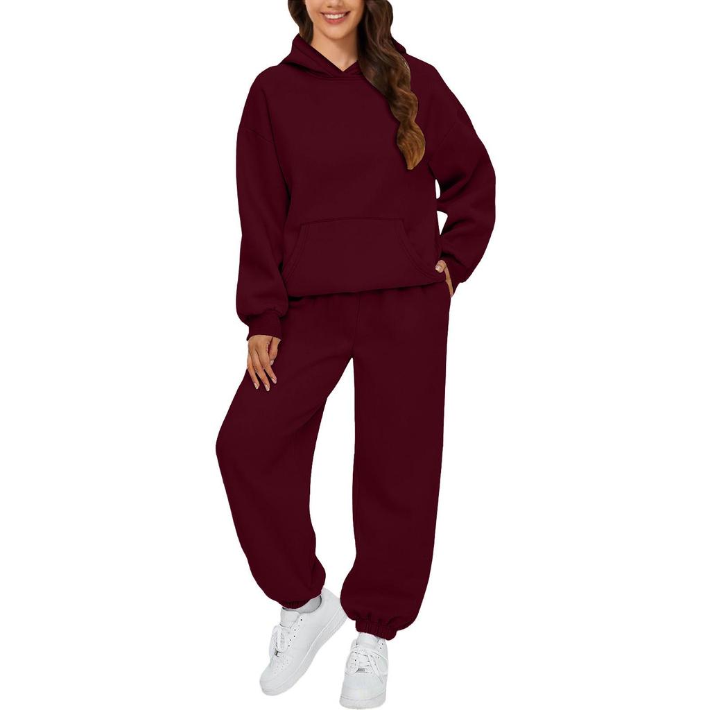 European & American Women's Autumn/Winter 2-Piece Casual Hoodie Sweatshirt and Sweatpants Set