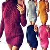 Winter And Autumn Fashion Long Sleeve High Collar Twist Slim Sweater Dress