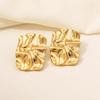 304 Stainless Steel Heart Stud Earrings - Pleated Irregular Design, 18k Gold Plated