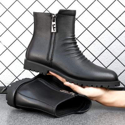 Autumn and Winter Martin Boots Men's High-top Leather Shoes Chimney Zipper Leather Boots British Style Leather Fashion Fashion Chelsea Boots