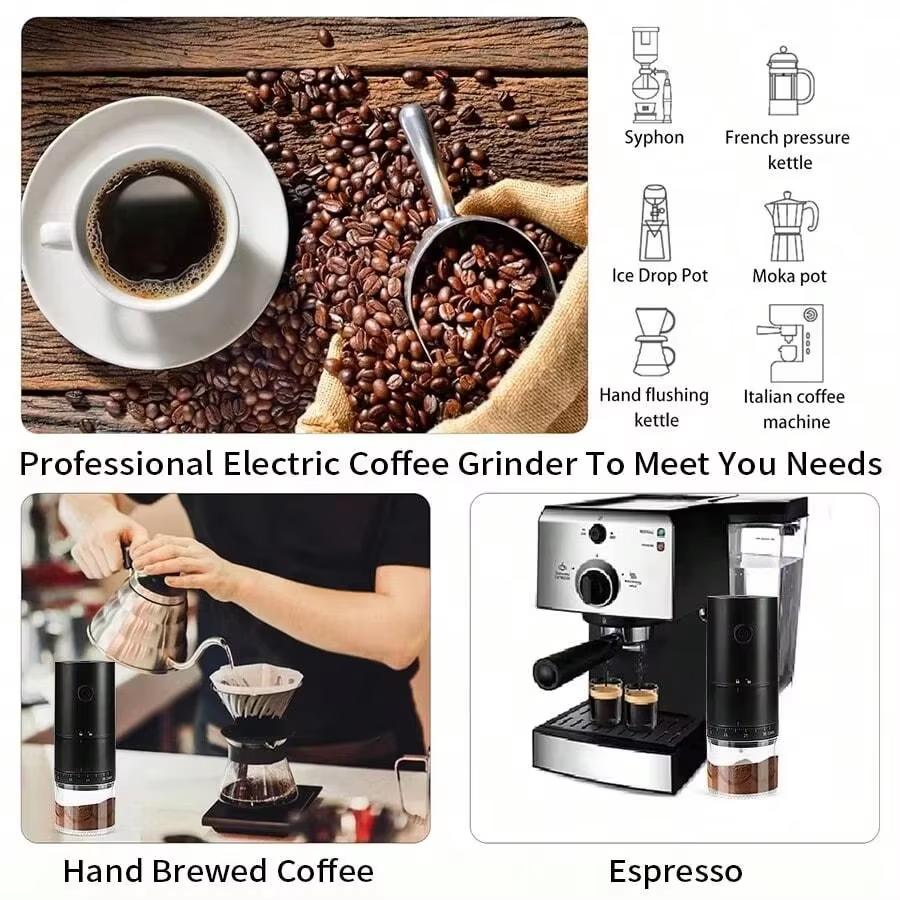 New 1500mAh Electric Externally Adjustable Type-C Charging Burr Grinder Bean Grinding Machine Coffee Maker
