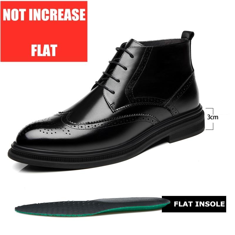 Autumn Winter Man Platform Boots Warm Height Increasing Boots Men Brogues Leather Shoes High Heel Shoes Male Elevator Boots