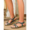 Dunkelgrüne Boho-Chic Damen-Flatsandalen - Handgefertigte Perlendetails, Obermaterial aus Kunstleder & TPR-Sohle, Zehenfreies Design, Knöchelriemen, Freizeitsandalen