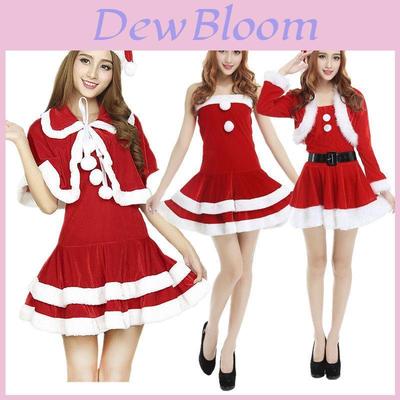 Traje de Vestido Rojo de Peluche para Adulto Femenino de Papá Noel