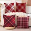 Red Plaid Cushion Cover Soft Plush Fabric Double-Sided Printed Sofa Cushion Cover for All Seasons Home Decor Gift