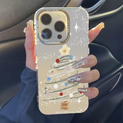 Electroplated Button Christmas Tree iPhone Case- Soft Silicone Creative Phone Case for iPhone 15 14 13 12 11 Xs Max 15 Pro Max Women's Simple