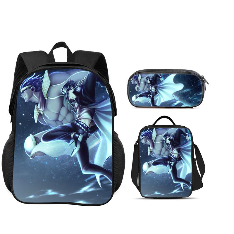 JoJo's Bizarre Adventure 3er Set Rucksack Federmäppchen Eisbeutel Langlebig Trendig Vielseitig Schuljunge und Mädchen Geburtstag Bestes Geschenk