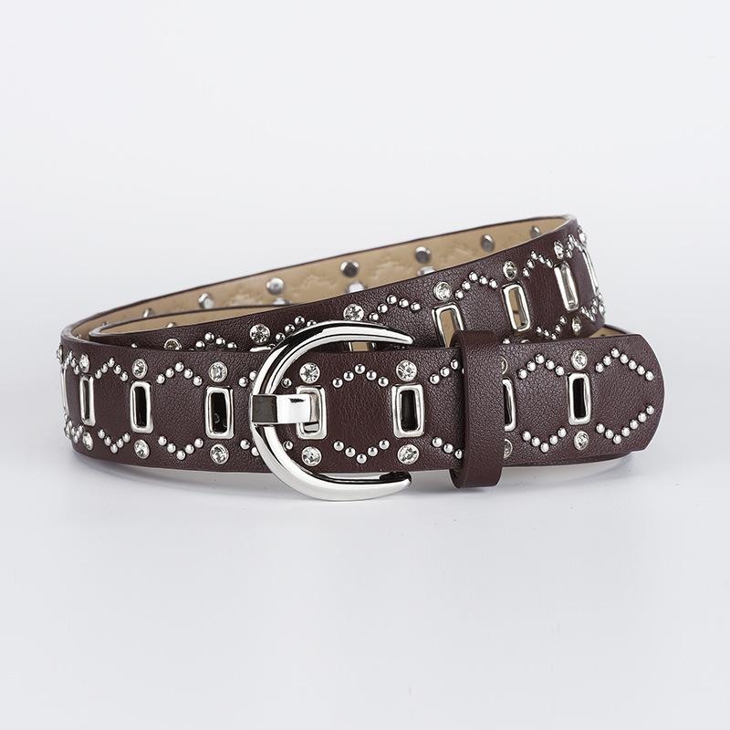 Retro bruine riem met wilgennagels, damesaccessoire, decoratieve riem voor rokken en jeans.