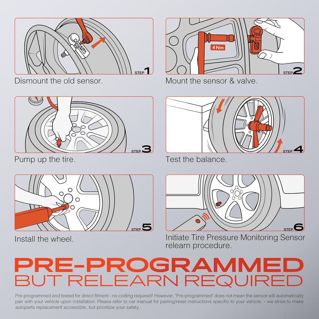 433MHz vorprogrammierter TPMS-Sensor Reifendrucksensor - für Chrysler, Dodge, Jeep, Fiat - Durango, Challenger, Ram 1500, Wrangler, Grand Cherokee