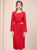 Zhi Li's Red Rhinestone Embellished High-Waisted Midi Dress for Special Occasions - Spring 2026 Arrival