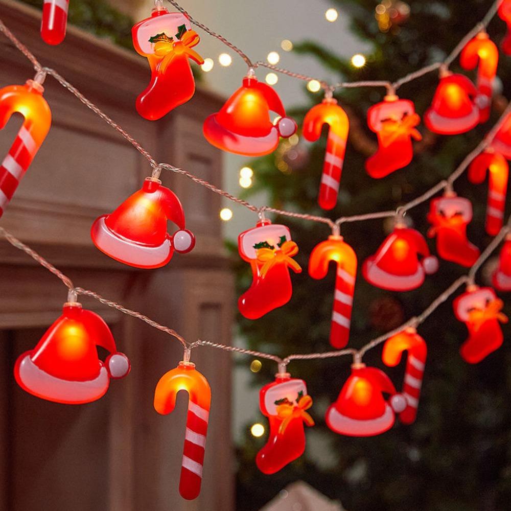 10/20/40 LED Candy Cane Light Santa Hat Xmas Tree Ornament LED Walking Stick Light  Home Decoration
