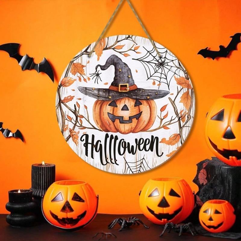 Hexenbesen Halloween Schild, Runde Aluminium Wandplakette 20x20cm