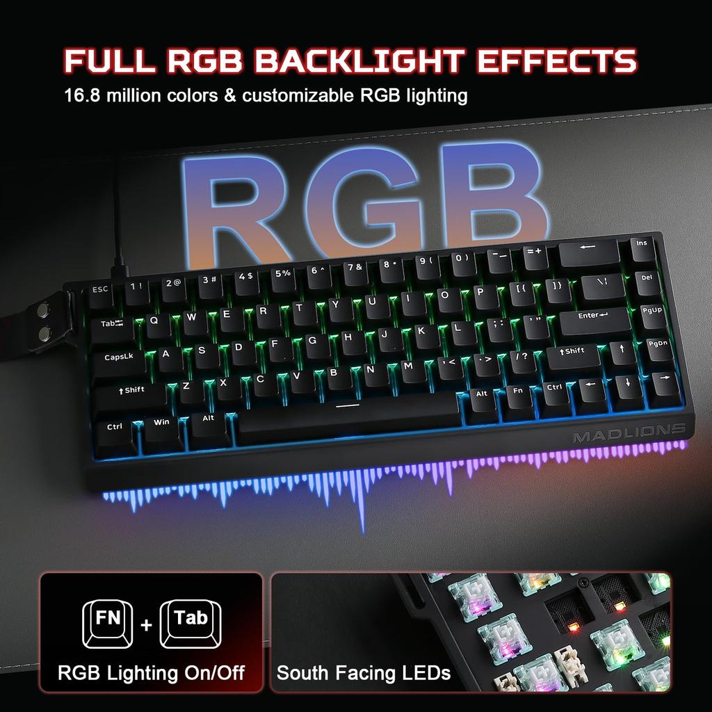 YUNZII x MADLIONS MAD68 HE Wired Mechanical Gaming Keyboard with Magnetic Hall Adjustable Actuation PBT 8K Hz Polling Rate Switches, 60% Layout,