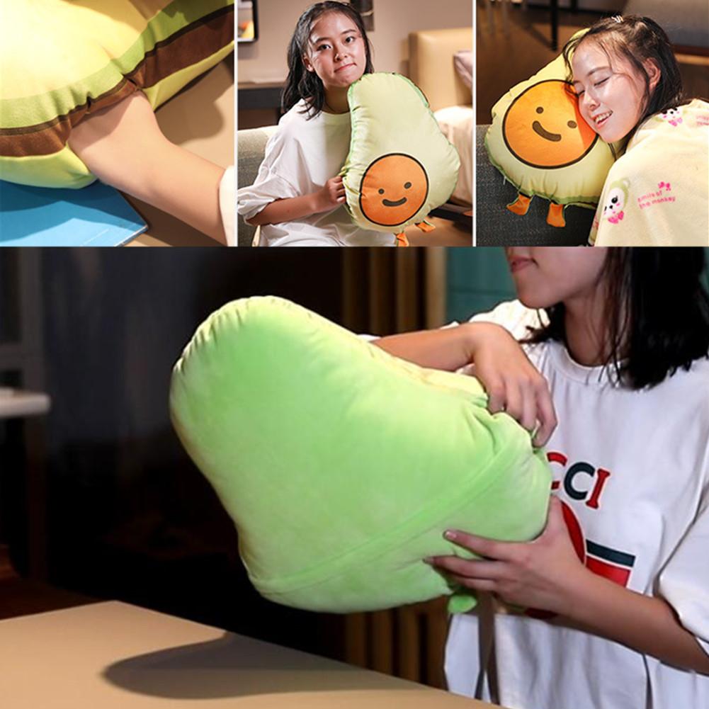 Cartoon Avocado Throw Pillow with Blanket Plush Pillow Stuffed Toy for Home Car