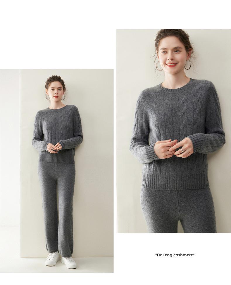 Women's Cashmere Cable Knit Sweater: Round Neck, Long Sleeve, Thickened for Autumn/Winter, Loose Fit