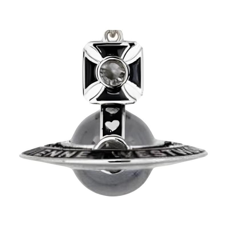 VIVIENNE WESTWOOD [NANA Eigenmarke] Kugelmuster Halskette Damen Silber/Schwarzes Emaille/Schwarzer Diamantkristall/Grau 630203IJ-02P741