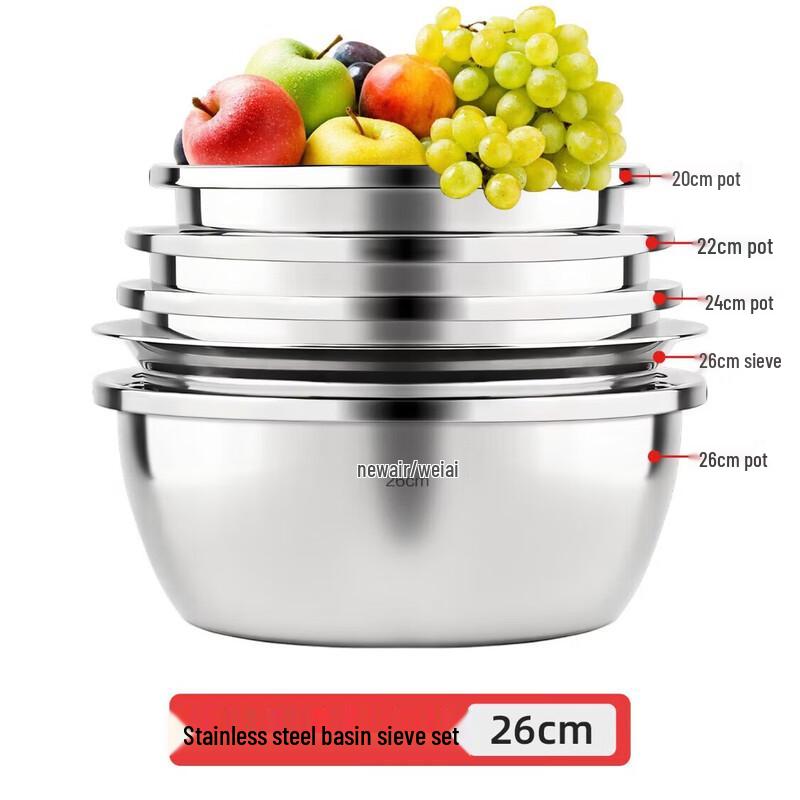 Stainless Steel Mixing & Washing Bowl Set (5-Piece)
