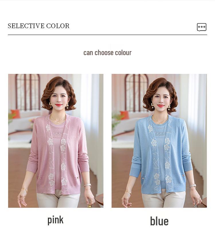 Stijlvolle Lente Gebreide Cardigan Set voor Vrouwen van Middelbare Leeftijd - Twee Delig Casual Vest