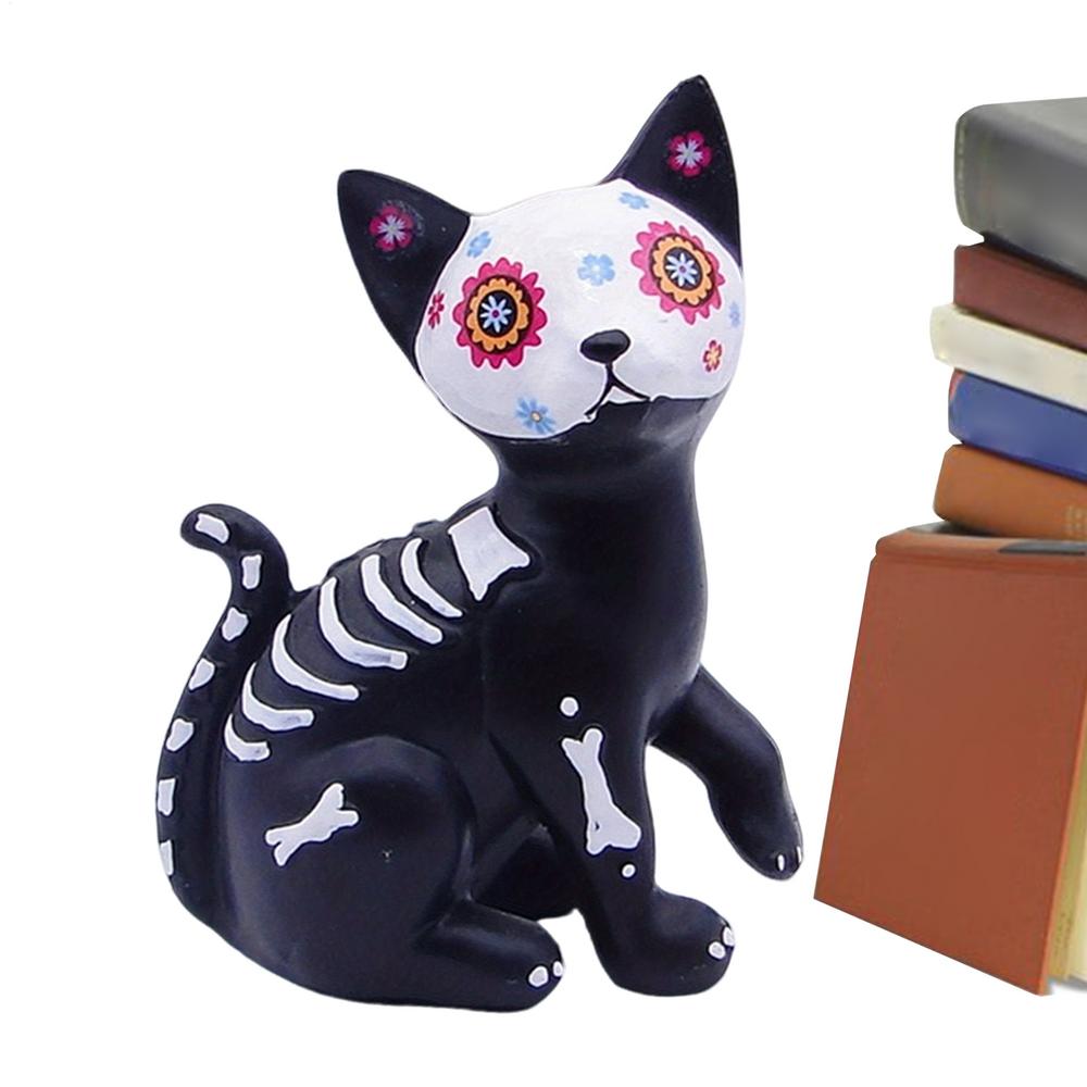 

Small Halloween Figurines Desktop Halloween Statue Home Decoration Skeleton Cat Dog Sculpture For Bookshelf Bedside Bookcase