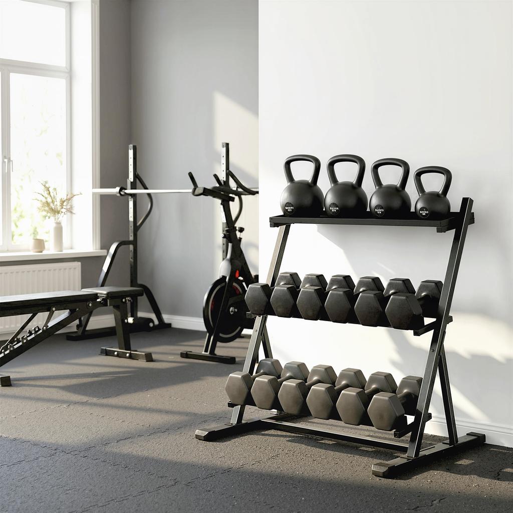 Adjustable Three-Tier Dumbbell Rack Max. 200kg Non-Slip Dumbbell Stand with Adjustable Rods