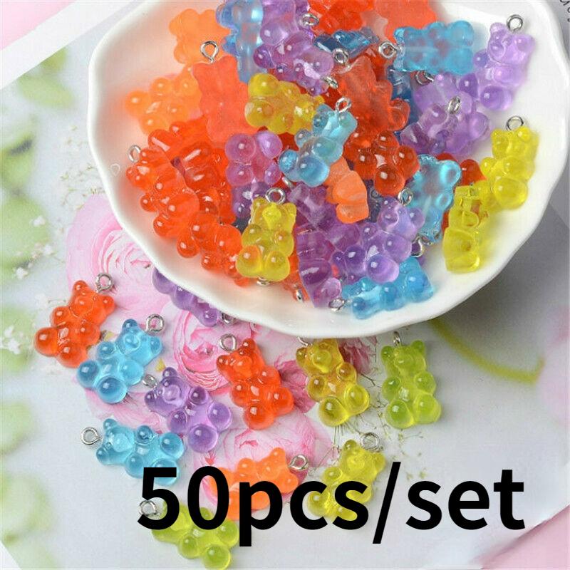 10/50 Stück Bunte Gummibärchen Anhänger Charms für Halskette Armband DIY Ohrringe Schmuck Bären Valentinstagsgeschenk 2,1*1,1cm