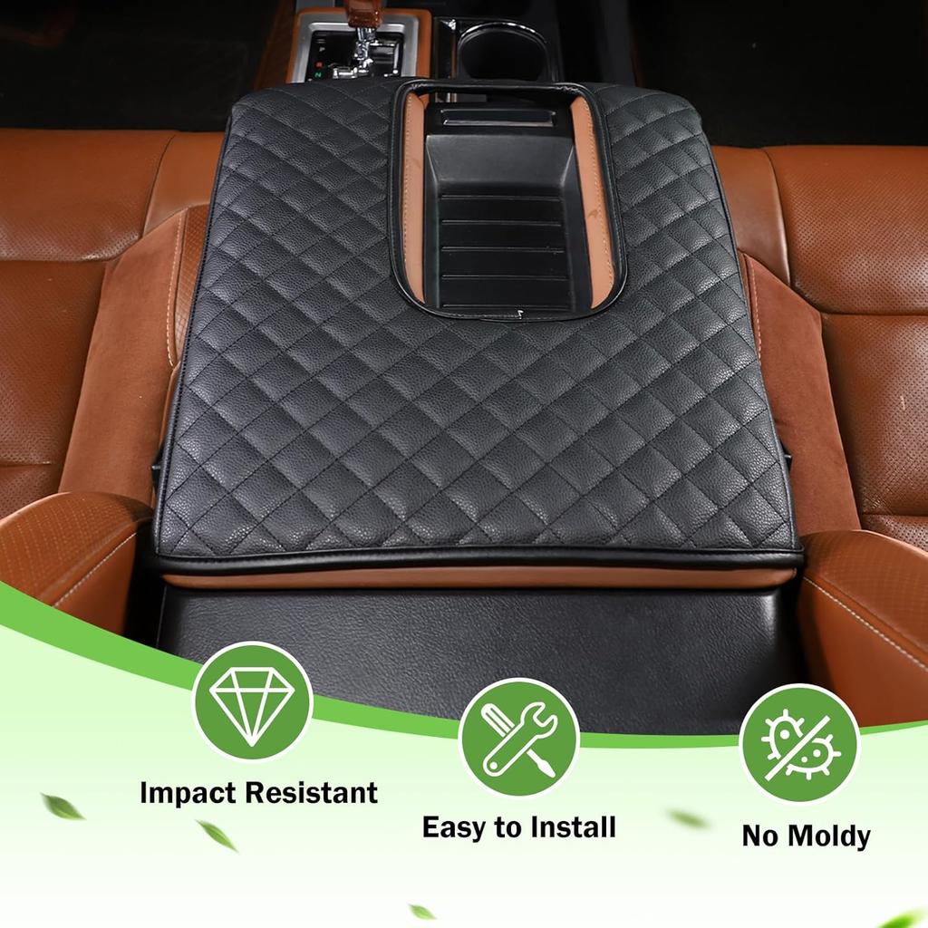 LLKUANG Car Center Console Armrest Cover Pad Fit for Toyota Tundra 2007-2021 Waterproof Leather Seat Armrest Box Cushion Pad Protector (Black)