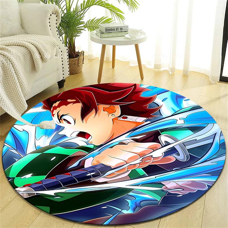 1pc Kamado Tanjiro Print Round Carpet Chair Round Carpet Suitable for Bedroom Living Room Home Decorative Carpet