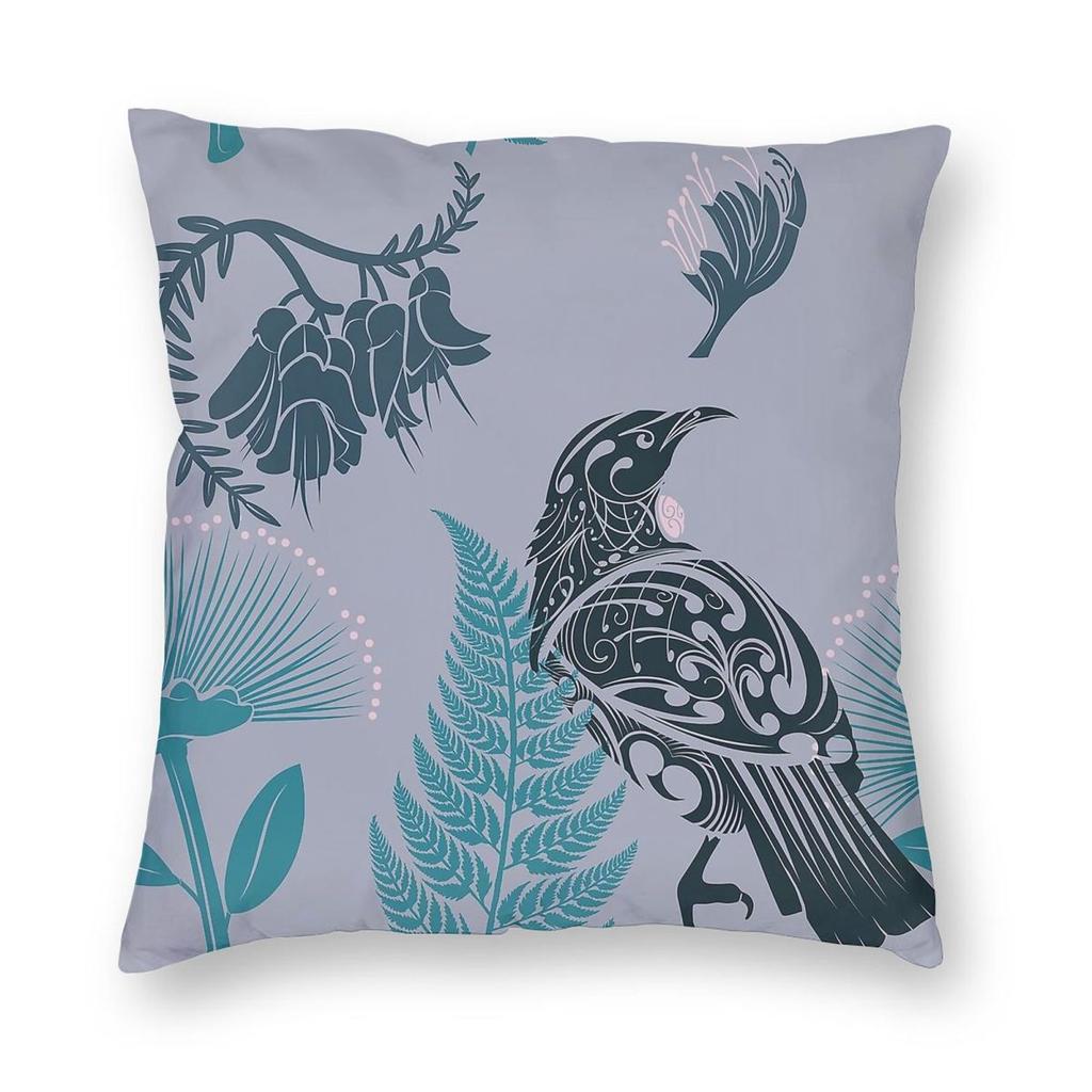 New Zealand Native Tui Square Pillowcase Polyester Linen Velvet Pattern Zip Decorative Room Cushion Cover