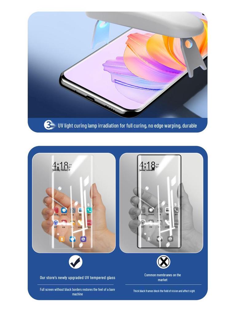 Honor 80/80 Pro Tempered Glass Screen Protector, Full Coverage, UV Glue, Anti-Fall Protection