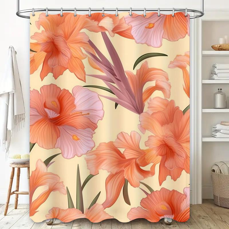 Luxurious Bath Curtain with Beautiful Floral Pattern for Bathroom Decoration Orange Pink Purple White Shower Curtain Washable Fa