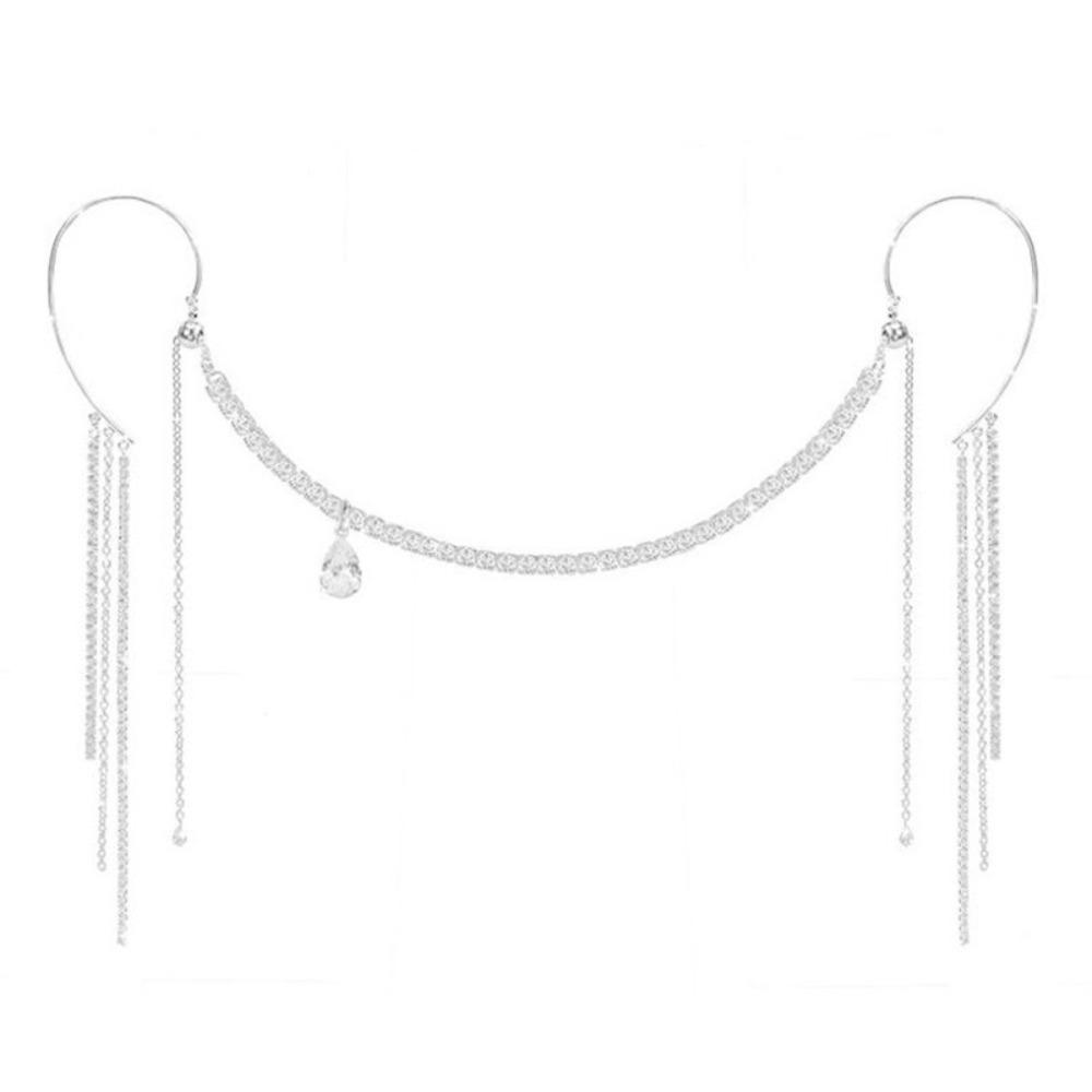 

Металлические серьги-подвески со стразами, нестандартные, модные, с цепочкой для лица, ювелирные изделия, аксессуар серебряный