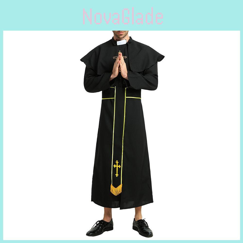 Stunning Black And Gold Priest Costume For Men Perfect For Halloween Stage Performances