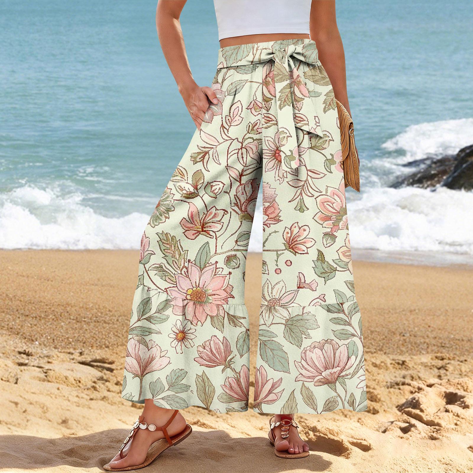 

Женские повседневные брюки-клеш, эластичные, с высокой талией, с оборками по низу, широкими штанинами, с поясом и карманами S бежевый