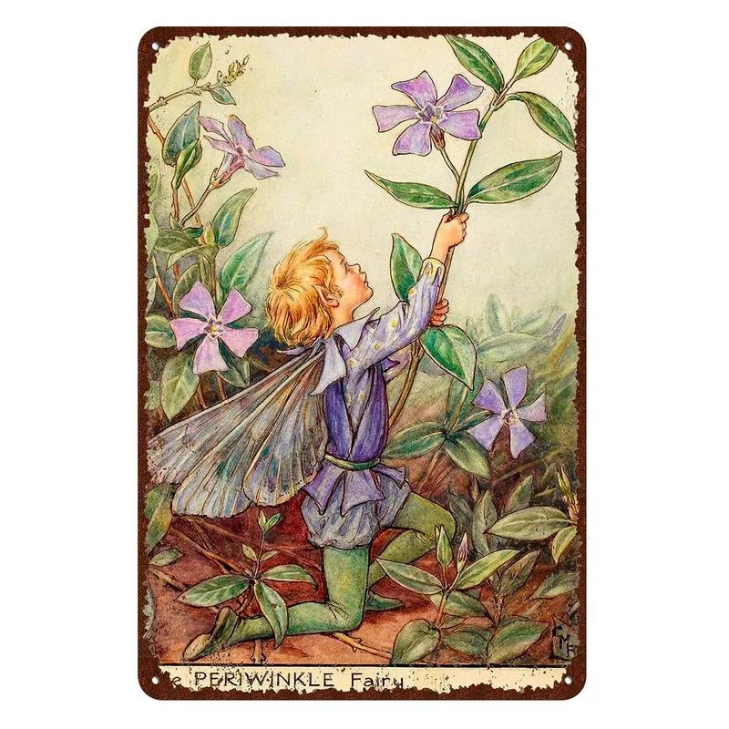 Flower Fairy Girl Metal Tin Signs Wall Decoration Plaque Vintage Art Poster Iron Painting for Man Cave Home Cafe Garden Club Bar