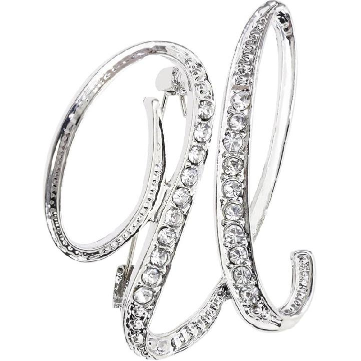 26 Letter Brooch Pins Small Silver Metal Rhinestone Crystal Initial A~Z Alphabet Brooch Lapel Pins for Men Women Girls Boys Birthday Christmas