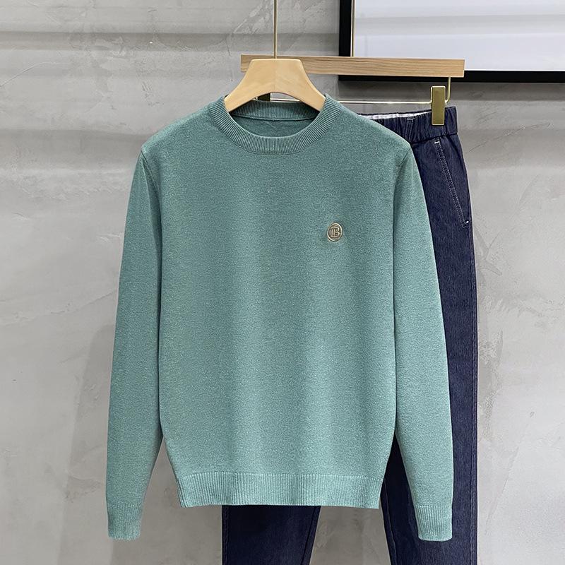 Men's Korean Style Slim Fit Round Neck Thick Knit Sweater - Warm Long Sleeve Base Layer for Spring and Autumn