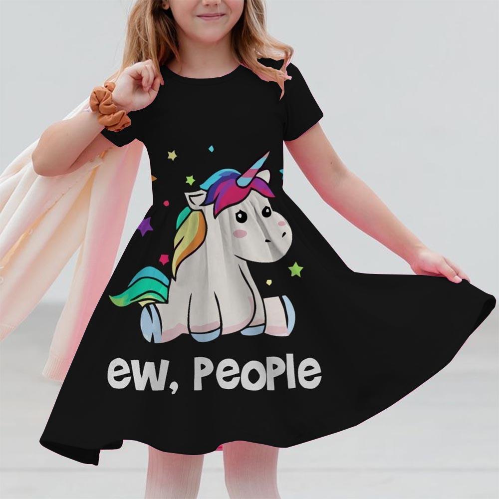 Robes d'été pour filles Licorne Enfants Robe à manches courtes Dessin animé Tout-petits Décontracté Robes droites Vêtements pour enfants 3-12 ans