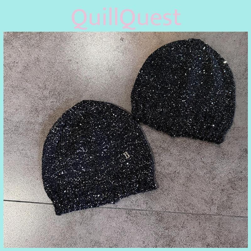 Sequined Fashion Knitted Hat With Bow And Letter Decorations For Daily Casual