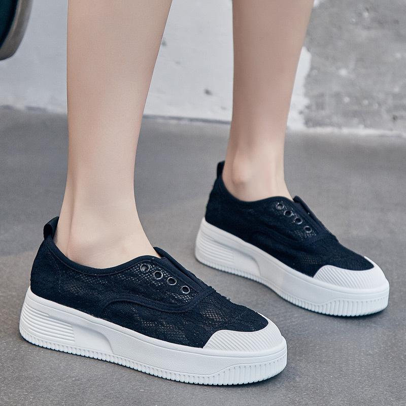 Little white shoes women's new summer flat-soled sandals thick-soled lace mesh breathable one-pedal fisherman shoes