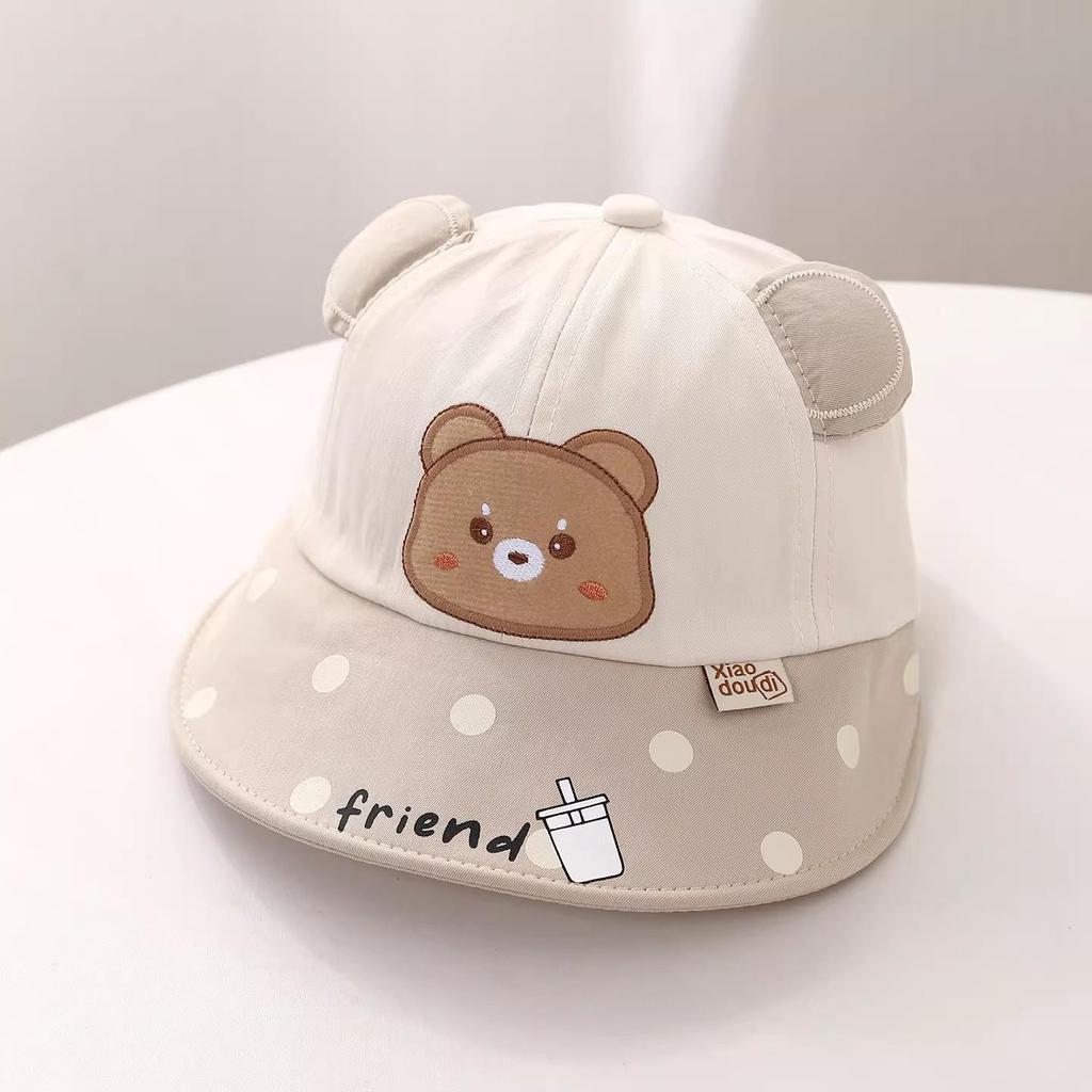Children's Sun Protection Duckbill Cap - Thin Style with Cute Bear Design for Boys and Girls