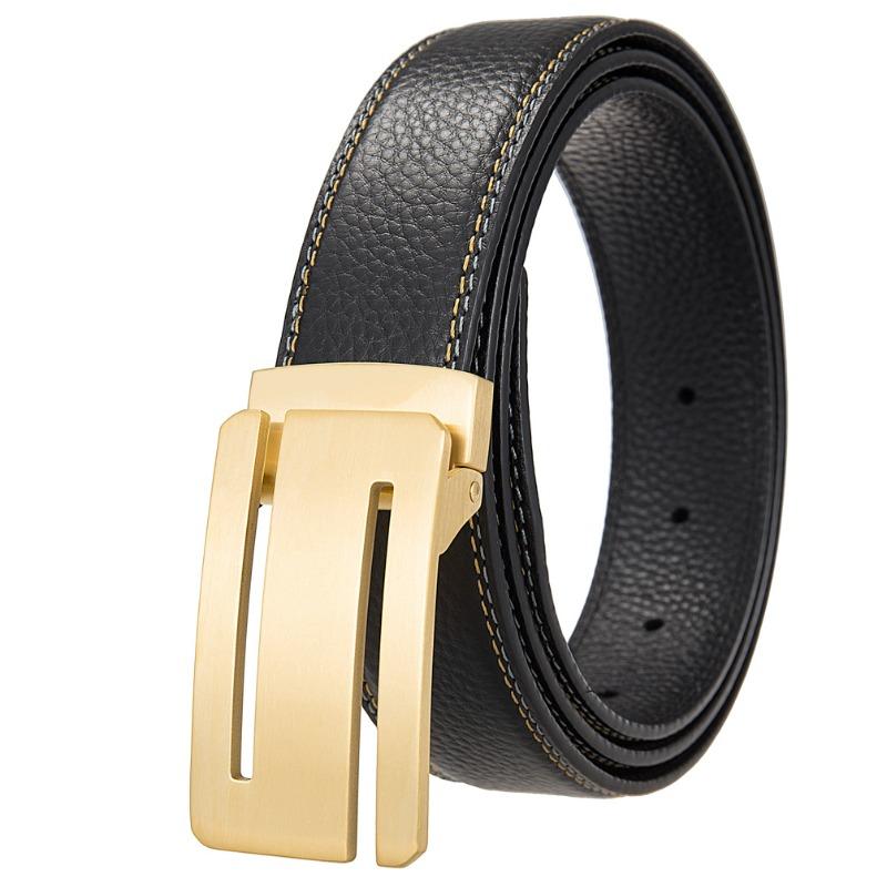 Stainless steel smooth buckle leather belt - men s belt - 3.5cm top grain leather belt 120
