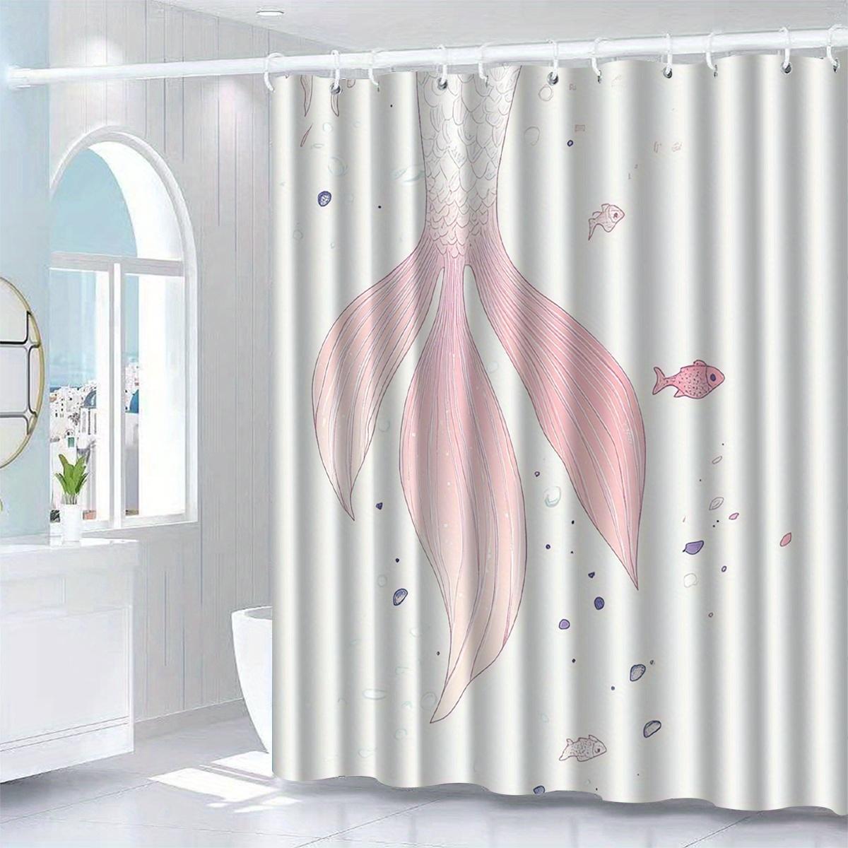 

1pc fish tail pattern shower curtain with hook, bathroom partition, bathroom accessories, home decoration W90xH180cm