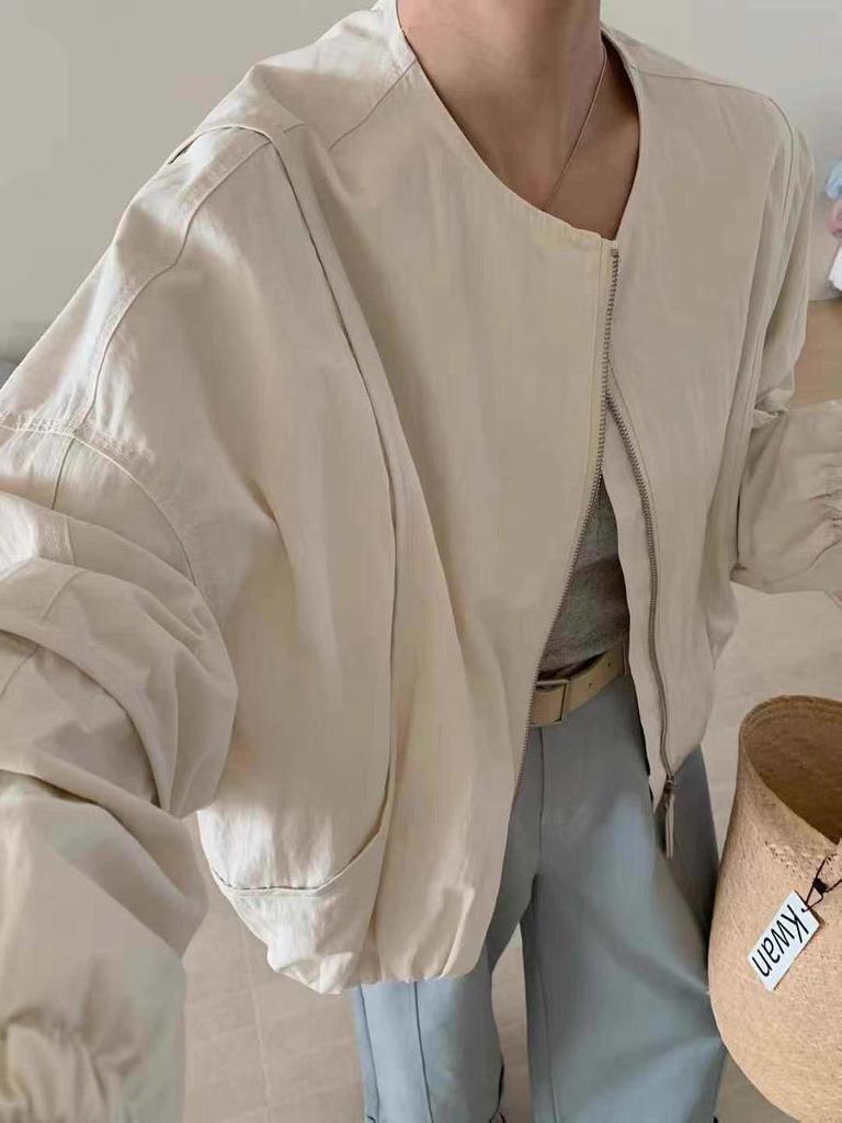 Petite Women's Loose Fit Round Neck Baseball Jacket - 2025 Spring/Autumn Collection