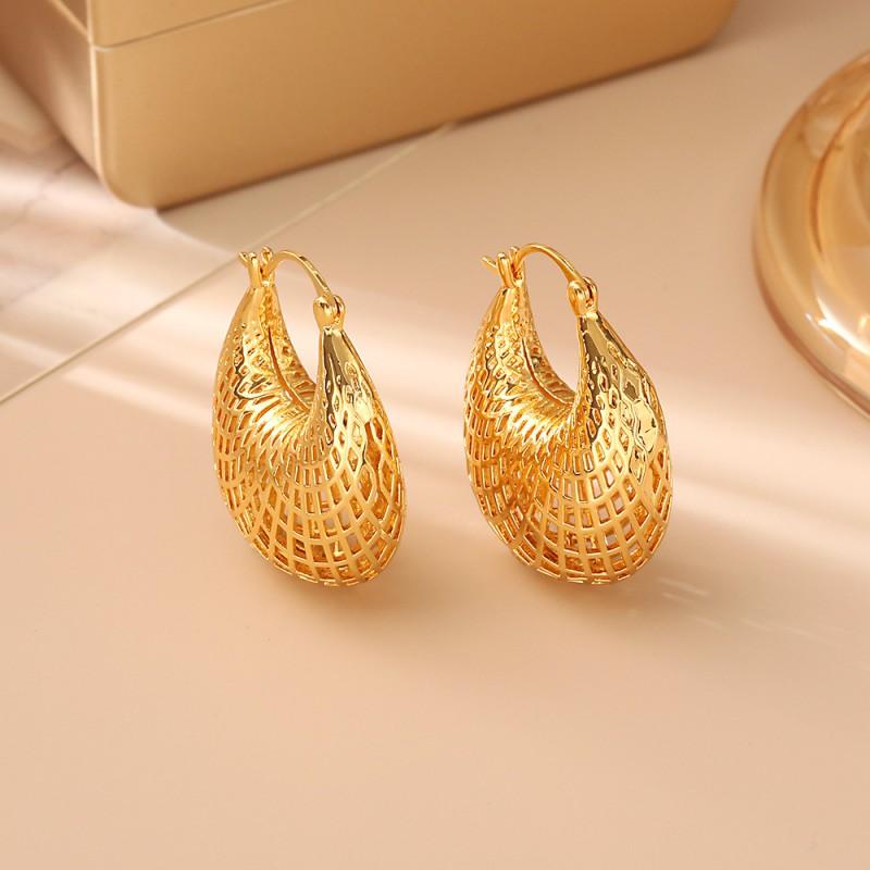 Geometric Hollow U-Shape Earrings Women Gold Plated Copper Minimalist Fashion Ear Studs