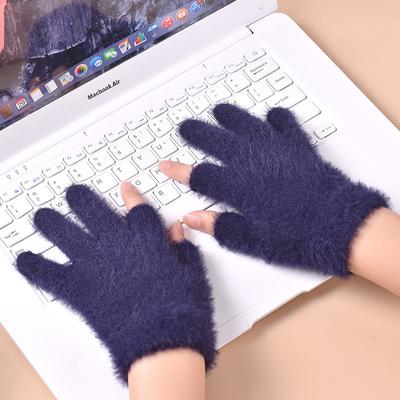 Imitation Mink Fur Fingerless Gloves for Men and Women Cycling Plus Velvet Fingerless Warm Gloves Fashionable Student Knitted Gloves
