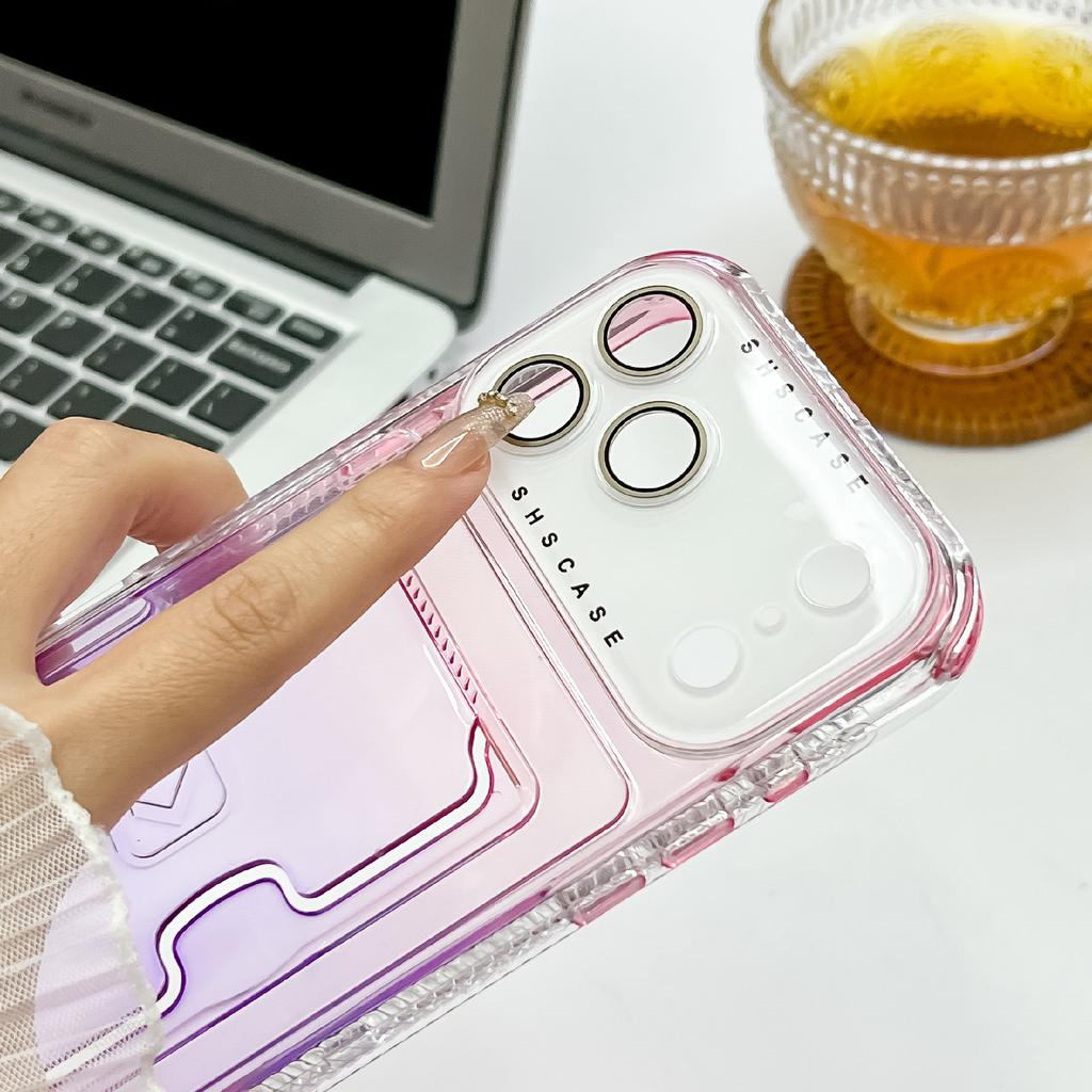 For iPhone 17 Pro Case Card Holder Gradient Color PC+TPU Anti Drop Phone Back Cover with Lens Film
