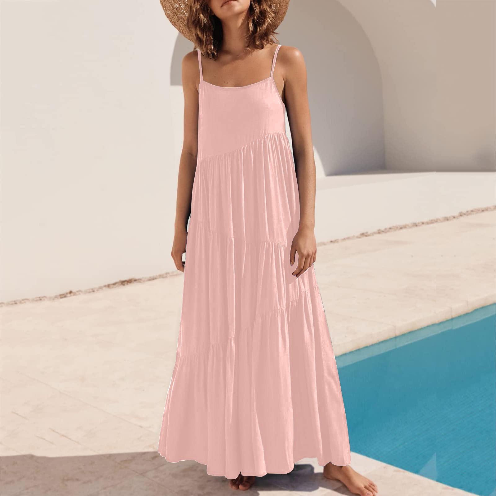 Женское однотонное богемное повседневное пляжное платье плиссированное нерегулярное — фото 10