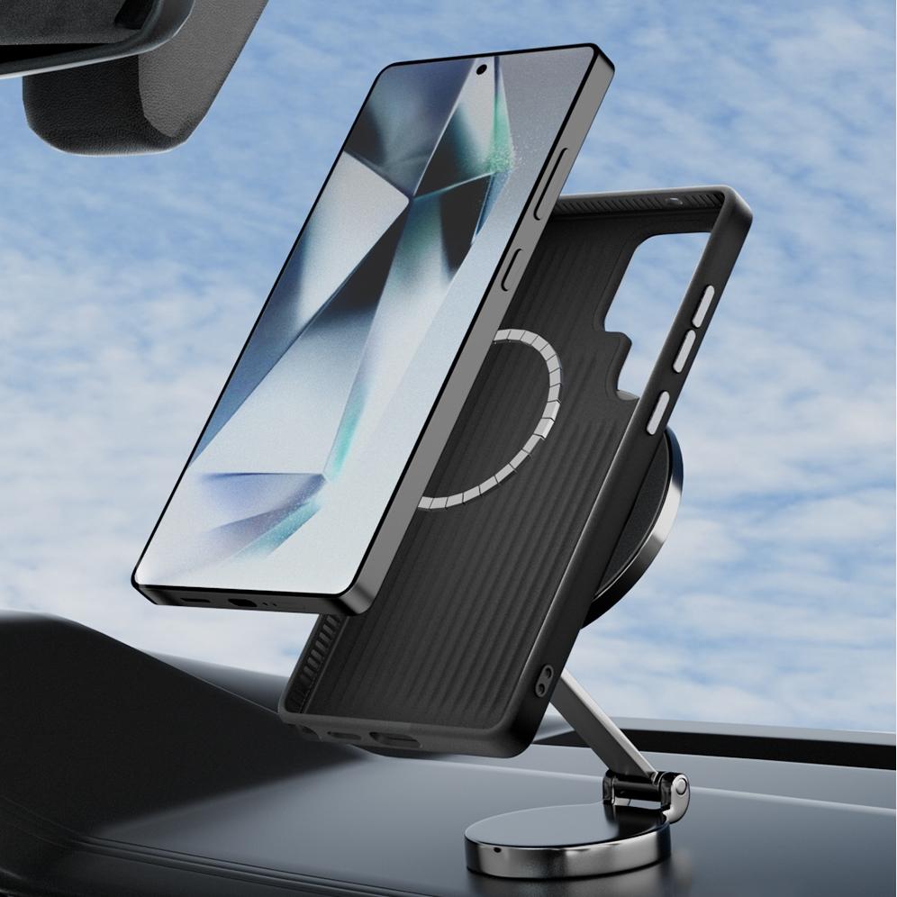 For Samsung Galaxy S25 S24 Ultra Plus Carbon Fibre Texture MagSafe Phone Case Metal Lens Wireless Charging Shockproof Cover
